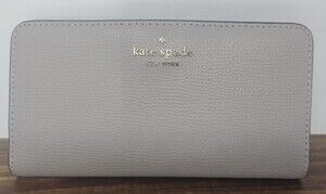 Kate Spade Darcy Refined Grain Leather Large Slim Bifold Wallet Warm Taupe New